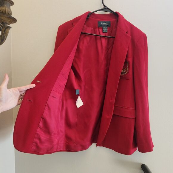 Vtg Ralph Lauren LRL Womens Red Worsted Wool Gold Crown Crest Jacket Sz 6 Preppy - Picture 6 of 8